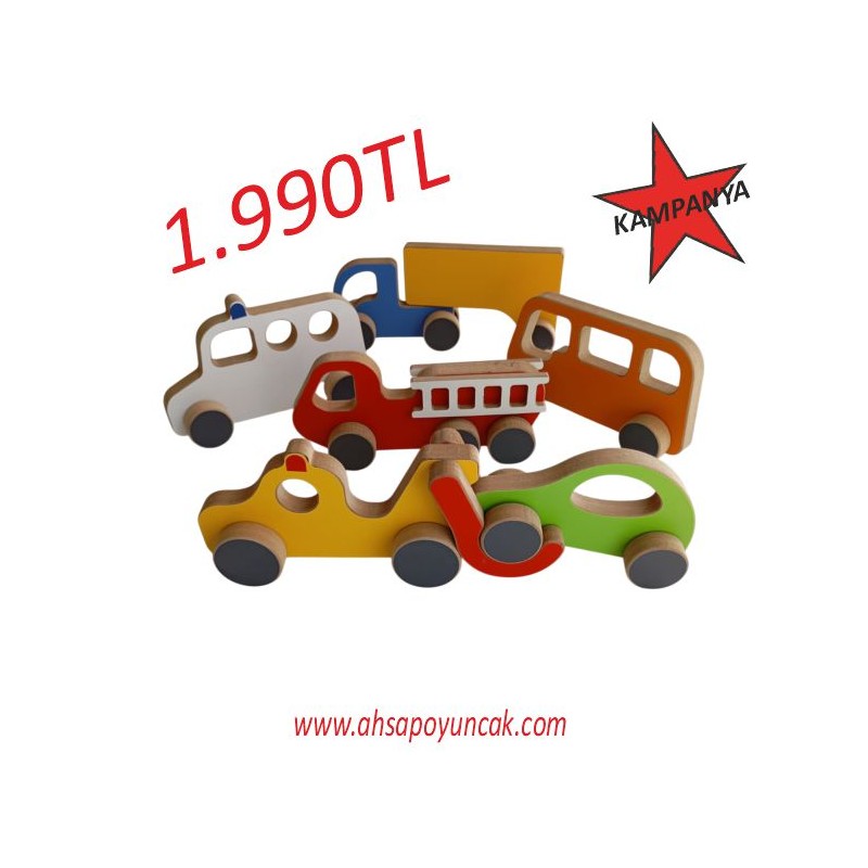 Ahşap Oyuncak Arabalar Set (6 Model)